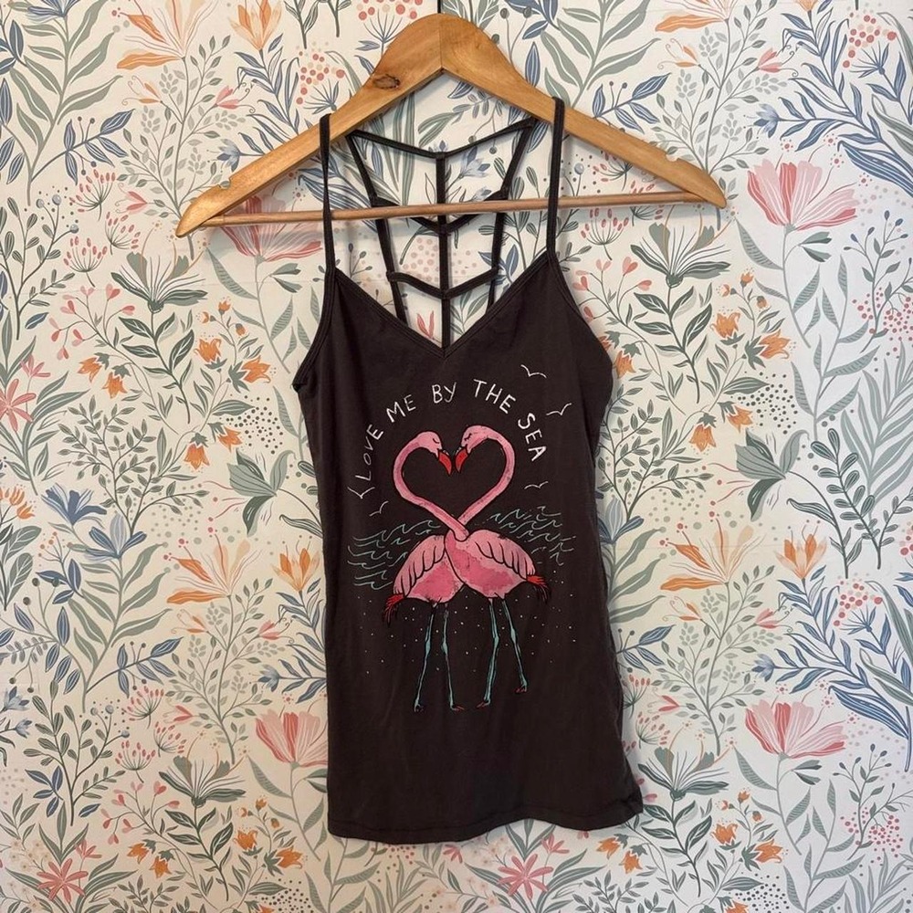 2010s Aeropostale Flamingo Cage Back Tank Top Gray Y2K